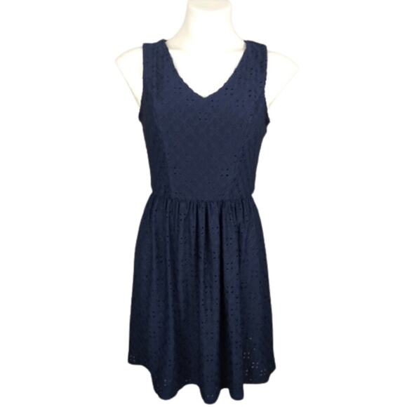 Maurices Eyelet Sleeveless Dress Navy Blue Size Small Spring Summer Wedding Mini - Picture 13 of 14